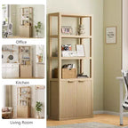 Bibliothèque à 5 niveaux avec portes, étagère de rangement haute, meuble vitrine en bois, bibliothèque sur pied pour salon et bureau.