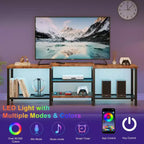 Meuble TV avec lumières LED pour téléviseurs jusqu'à 75 pouces, meuble TV de 170 cm avec prises électriques, table console pour salon