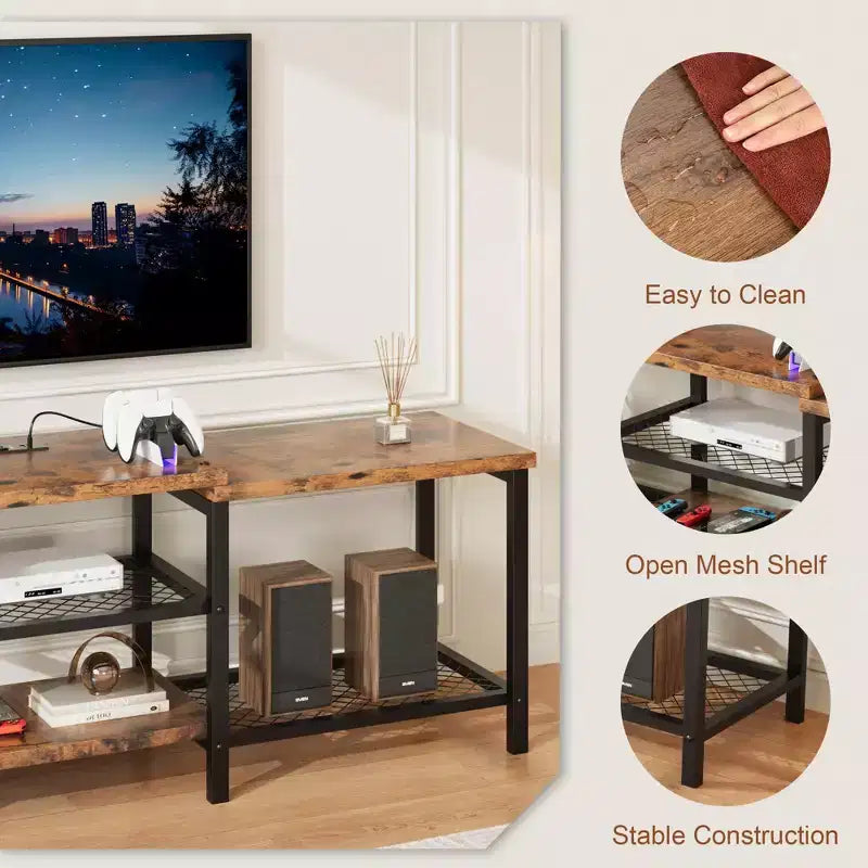 Meuble TV avec lumières LED pour téléviseurs jusqu'à 75 pouces, meuble TV de 170 cm avec prises électriques, table console pour salon