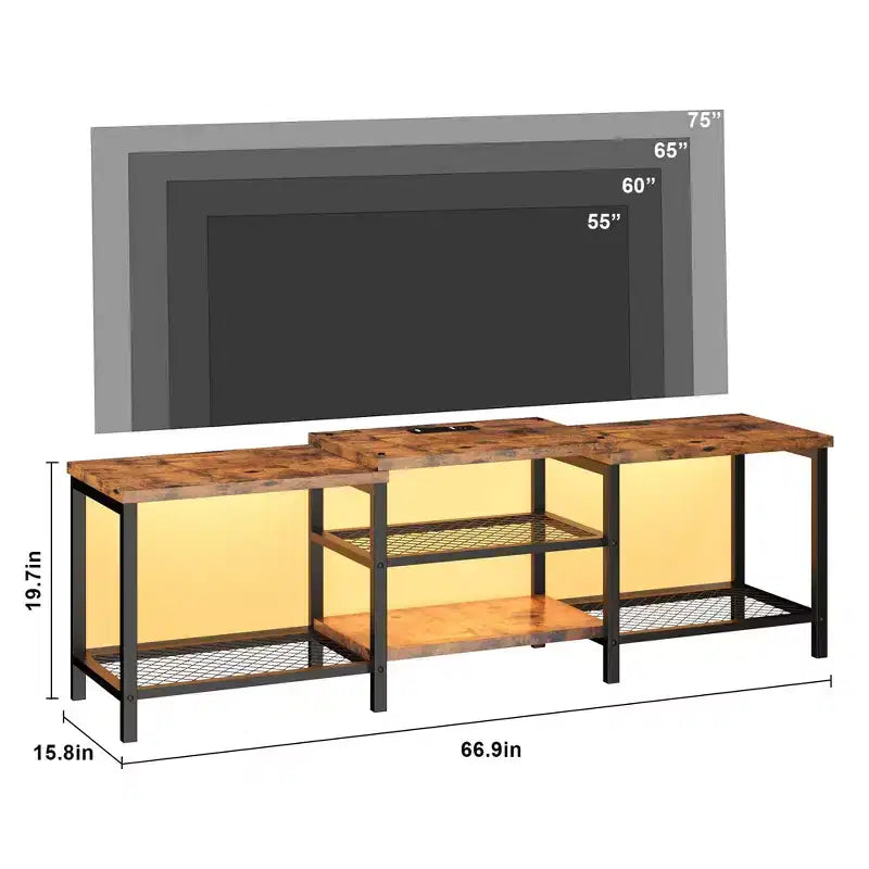 Meuble TV avec lumières LED pour téléviseurs jusqu'à 75 pouces, meuble TV de 170 cm avec prises électriques, table console pour salon