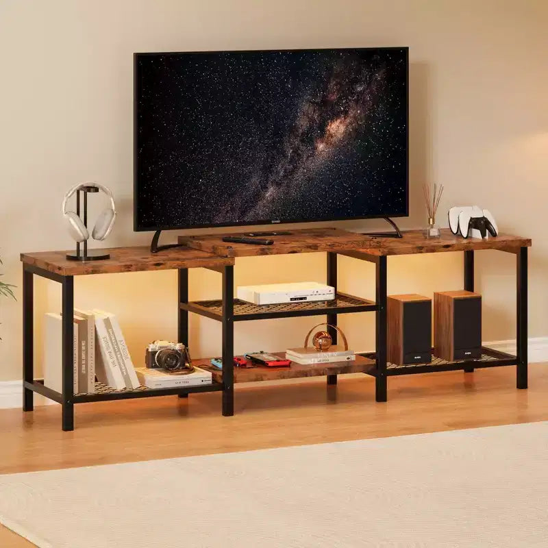 TV Stand with LED Lights for TVs Up to 75 Inch, 67 Inch Entertainment Center with Power Outlets, Console Table for Living Room