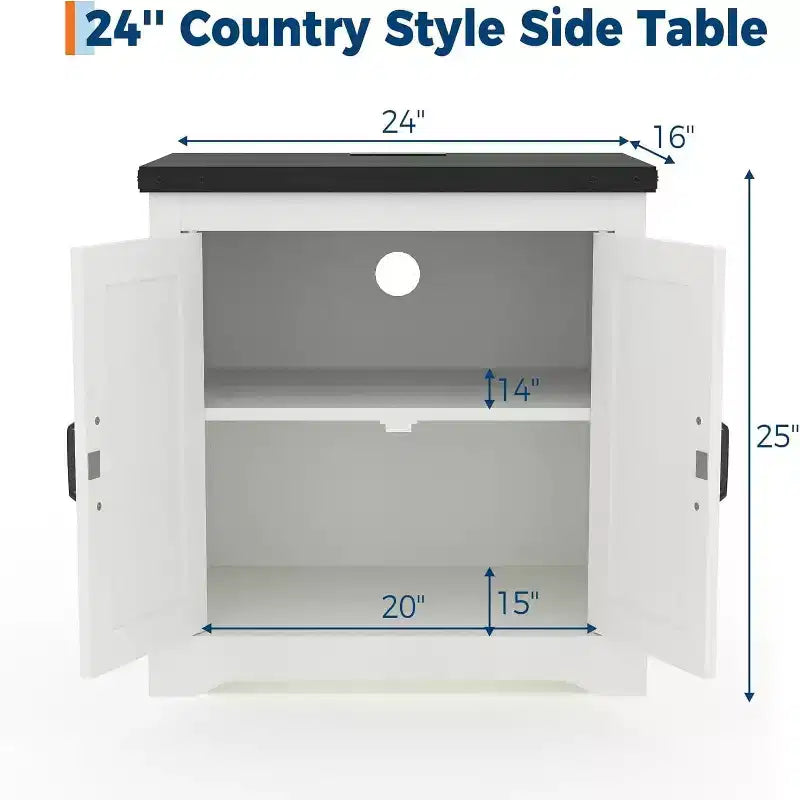 Grand buffet de ferme blanc et porte coulissante de style grange, table d'appoint rustique ou table de chevet pour le salon ou la chambre à coucher
