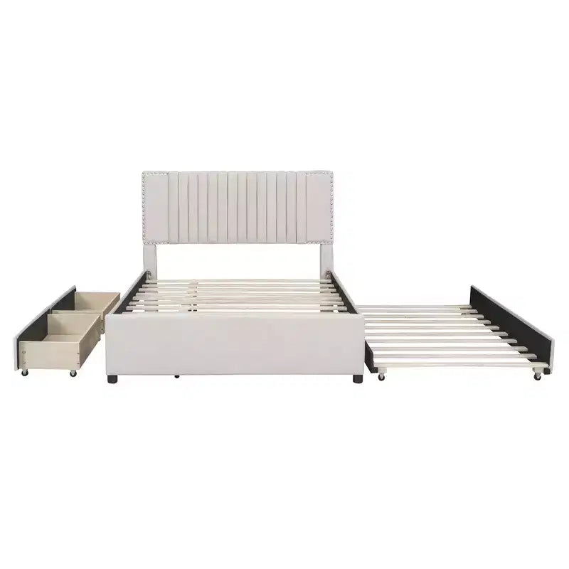Lit plateforme moderne rembourré Luxystar avec 2 tiroirs et 1 lit gigogne