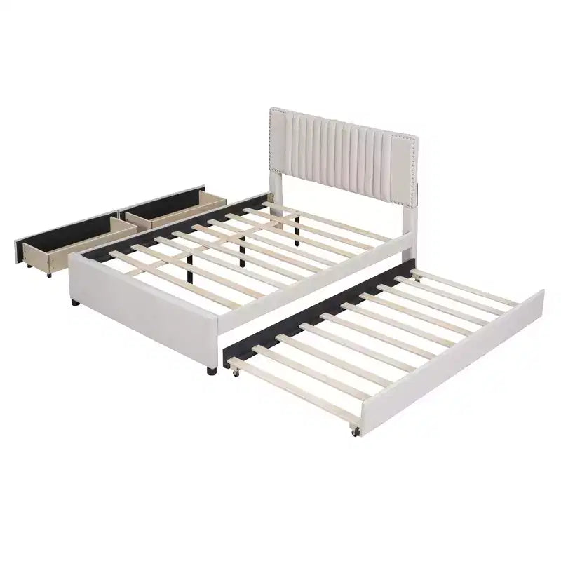 Lit plateforme moderne rembourré Luxystar avec 2 tiroirs et 1 lit gigogne