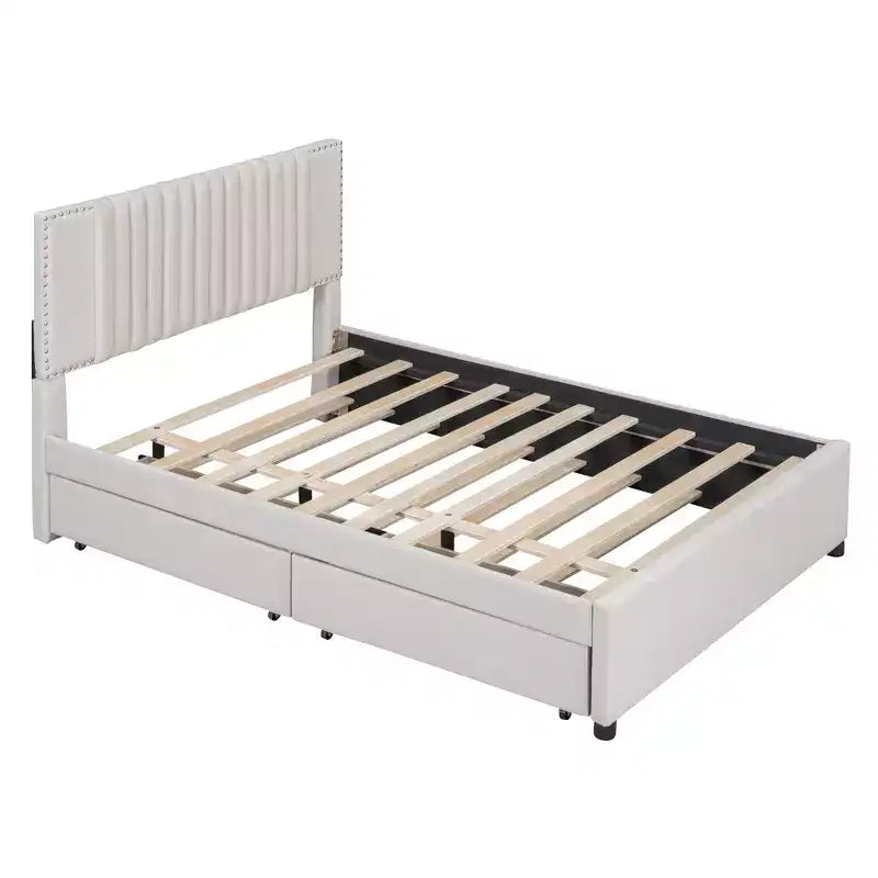 Lit plateforme moderne rembourré Luxystar avec 2 tiroirs et 1 lit gigogne