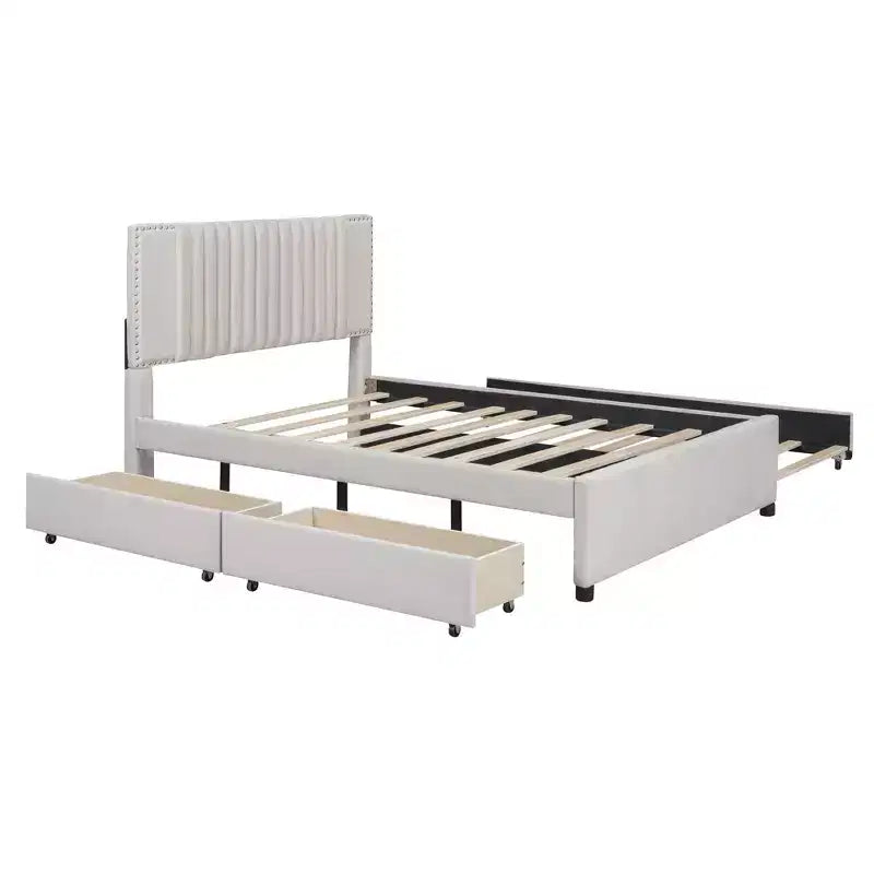 Lit plateforme moderne rembourré Luxystar avec 2 tiroirs et 1 lit gigogne
