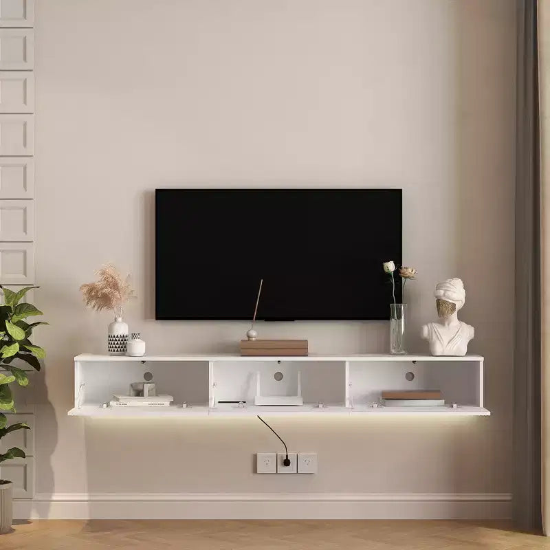 JVNOXK Meuble TV flottant mural avec 16 couleurs de LED, Meuble TV moderne de 69 pouces, Meuble TV flottant, Centre de divertissement pour TV 55 60 65 pouces