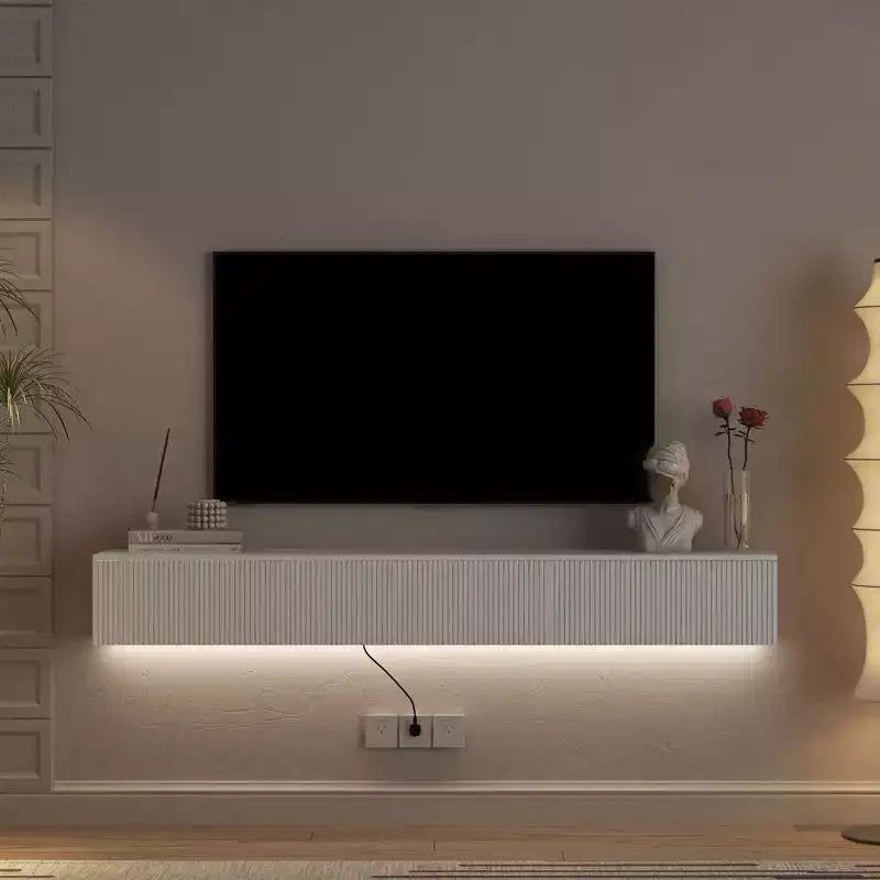 JVNOXK Meuble TV flottant mural avec 16 couleurs de LED, Meuble TV moderne de 69 pouces, Meuble TV flottant, Centre de divertissement pour TV 55 60 65 pouces