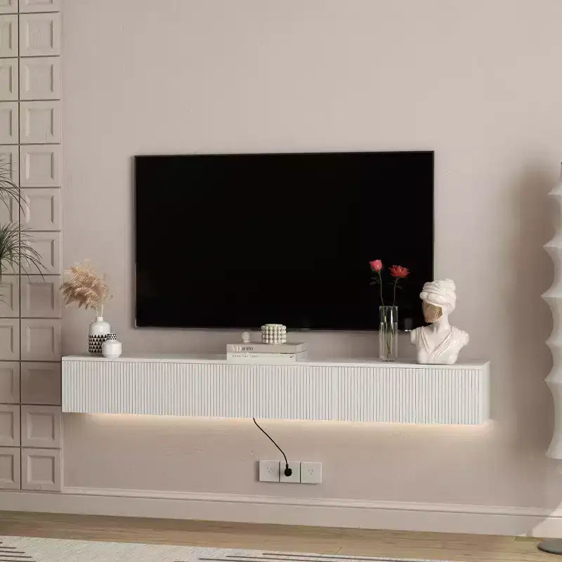 JVNOXK Meuble TV flottant mural avec 16 couleurs de LED, Meuble TV moderne de 69 pouces, Meuble TV flottant, Centre de divertissement pour TV 55 60 65 pouces