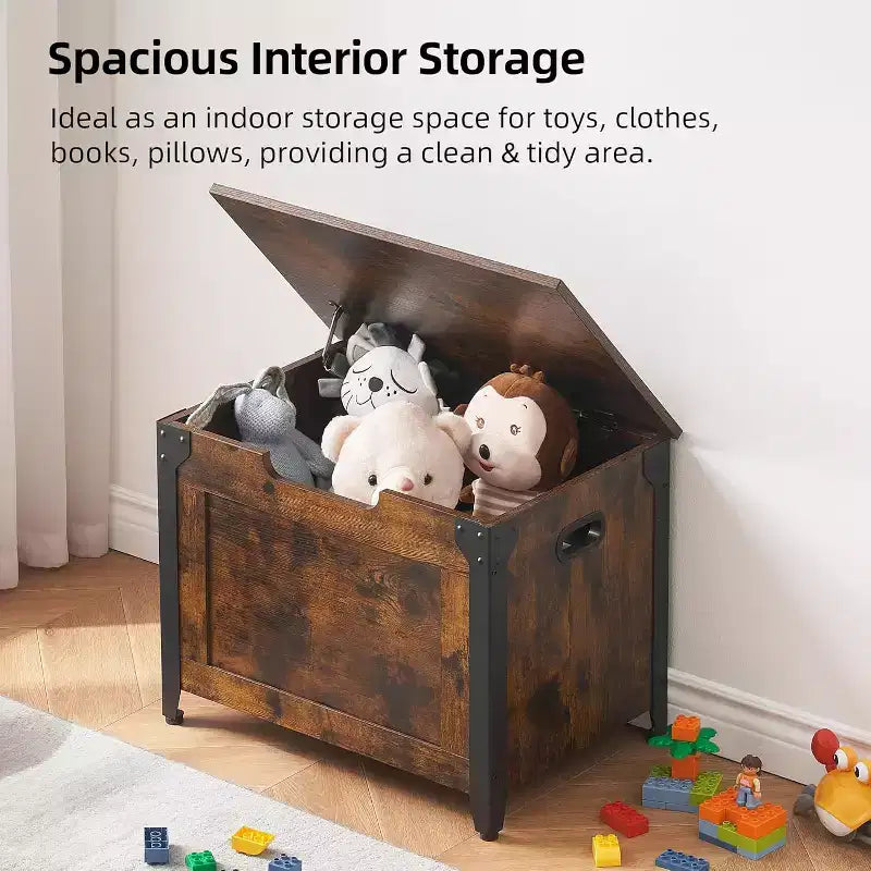 Coffre de rangement en bois avec couvercle, banc de rangement avec charnière de sécurité et couvercle relevable pour entrée, chambre, salon