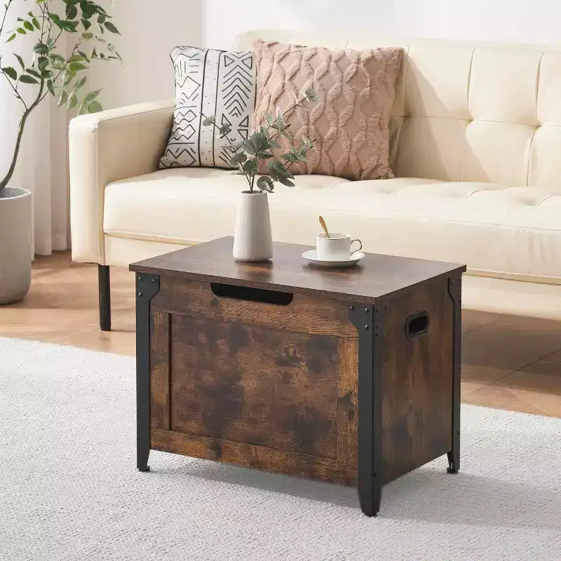 Coffre de rangement en bois avec couvercle, banc de rangement avec charnière de sécurité et couvercle relevable pour entrée, chambre, salon