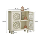 Buffet crème 32 pouces avec portes vitrées, enfilade moderne rétro avec motif floral géométrique et pieds en bois massif - Panipeachy