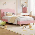 Upholstered Twin Bed Frame with Headboard, 77x39.4 in Toddler Bed for Kids Girls, Soft Padded Platform Bedframe, Sturdy Wooden Slats Support, Pink