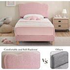 Cadre de lit double rembourré avec tête de lit, lit pour enfants de 77x39,4 pouces, cadre de lit plateforme rembourré doux, support de lattes en bois robuste, rose