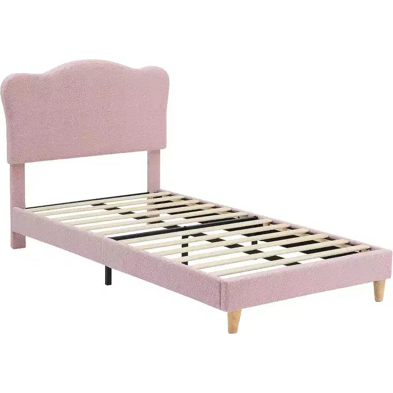 Cadre de lit double rembourré avec tête de lit, lit pour enfants de 77x39,4 pouces, cadre de lit plateforme rembourré doux, support de lattes en bois robuste, rose