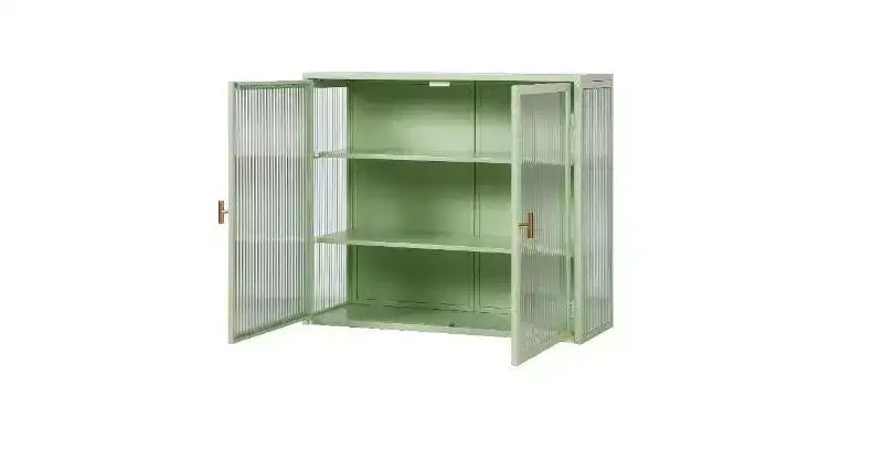 TUYOHW Armoire buffet moderne et concise à 3 niveaux, armoire de rangement en fer et verre trempé avec 2 portes, armoire murale, armoire de garde-manger pour l'organisation de la maison