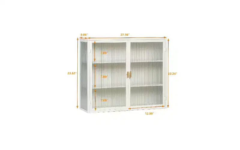TUYOHW Armoire buffet moderne et concise à 3 niveaux, armoire de rangement en fer et verre trempé avec 2 portes, armoire murale, armoire de garde-manger pour l'organisation de la maison