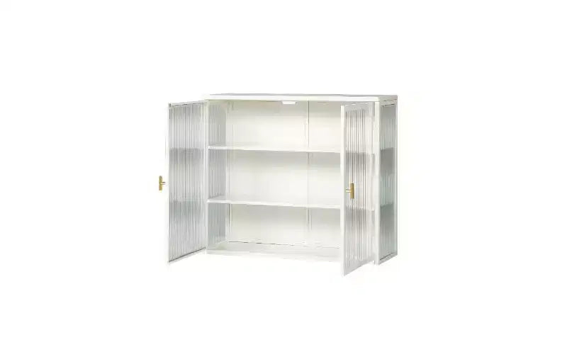 TUYOHW Armoire buffet moderne et concise à 3 niveaux, armoire de rangement en fer et verre trempé avec 2 portes, armoire murale, armoire de garde-manger pour l'organisation de la maison