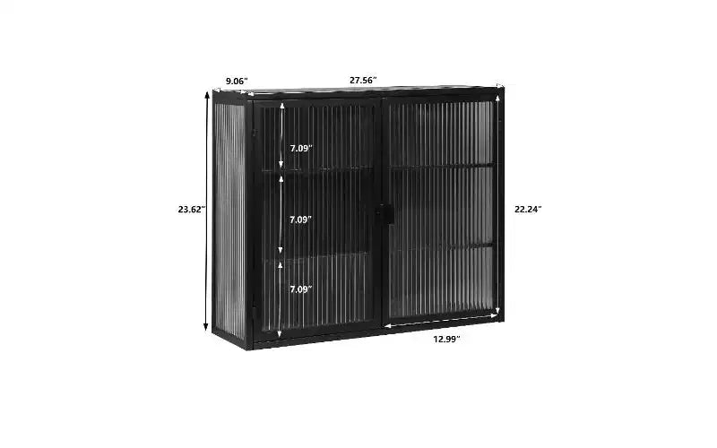 TUYOHW Armoire buffet moderne et concise à 3 niveaux, armoire de rangement en fer et verre trempé avec 2 portes, armoire murale, armoire de garde-manger pour l'organisation de la maison