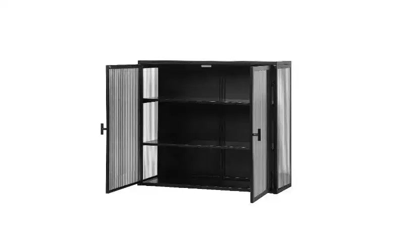 TUYOHW Armoire buffet moderne et concise à 3 niveaux, armoire de rangement en fer et verre trempé avec 2 portes, armoire murale, armoire de garde-manger pour l'organisation de la maison