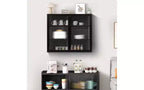 TUYOHW Armoire buffet moderne et concise à 3 niveaux, armoire de rangement en fer et verre trempé avec 2 portes, armoire murale, armoire de garde-manger pour l'organisation de la maison
