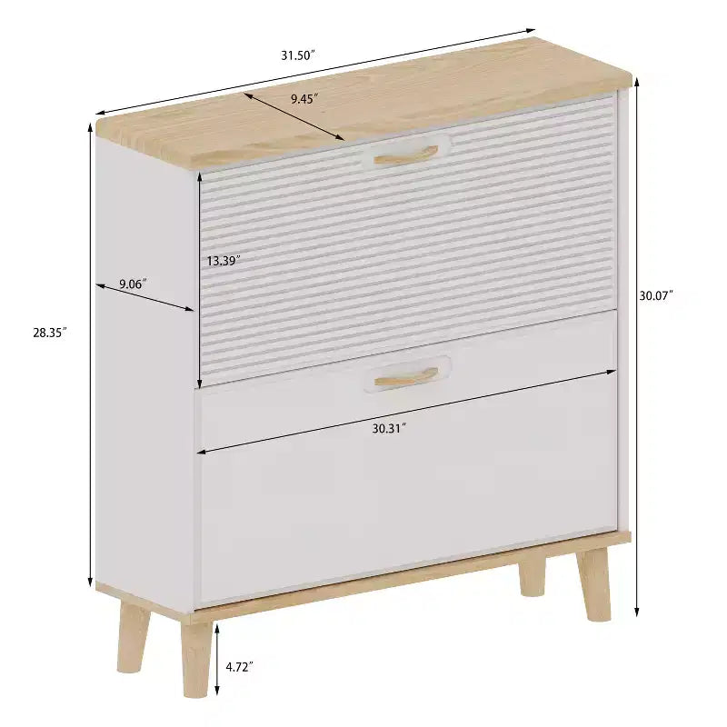Meuble à chaussures étroit pour entrée, range-chaussures compact sur pied avec 2 tiroirs basculants et pieds en bois naturel, peut contenir 8 à 16 paires de chaussures, pour entrée