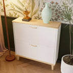 Meuble à chaussures étroit pour entrée, range-chaussures compact sur pied avec 2 tiroirs basculants et pieds en bois naturel, peut contenir 8 à 16 paires de chaussures, pour entrée