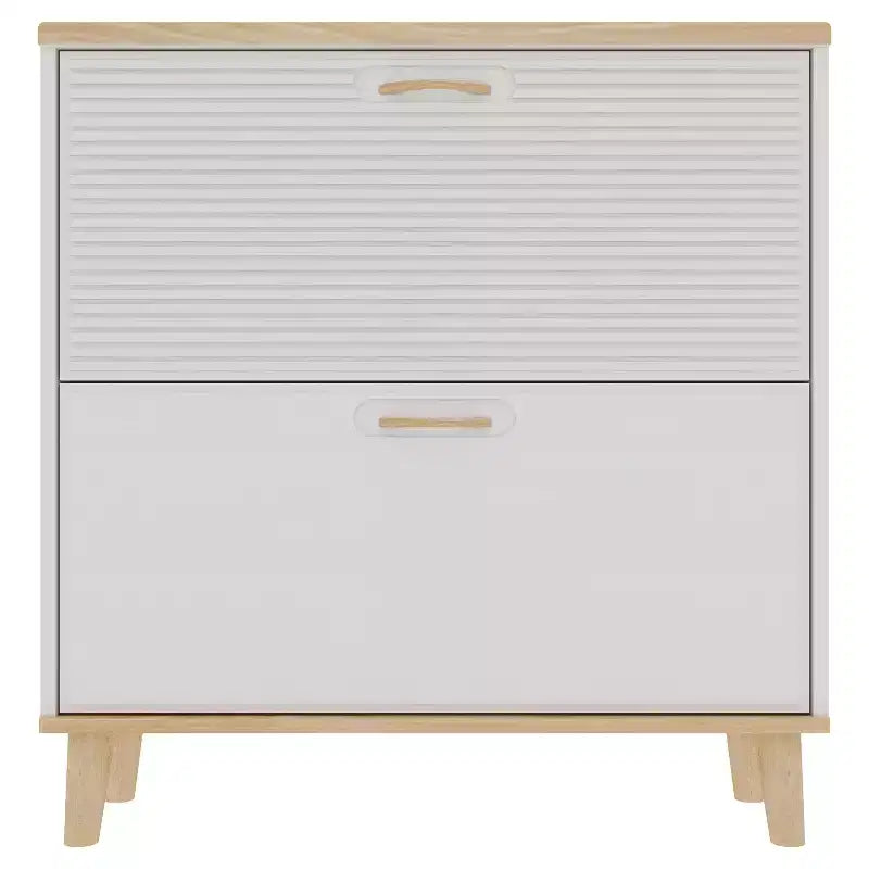 Meuble à chaussures étroit pour entrée, range-chaussures compact sur pied avec 2 tiroirs basculants et pieds en bois naturel, peut contenir 8 à 16 paires de chaussures, pour entrée