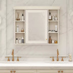Meuble de salle de bain avec miroir, meuble de rangement mural moderne avec 6 étagères ouvertes, porte à fermeture douce, autonome