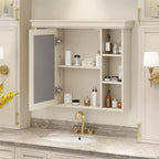 Meuble de salle de bain avec miroir, meuble de rangement mural moderne avec 6 étagères ouvertes, porte à fermeture douce, autonome