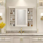 Meuble de salle de bain avec miroir, meuble de rangement mural moderne avec 6 étagères ouvertes, porte à fermeture douce, autonome