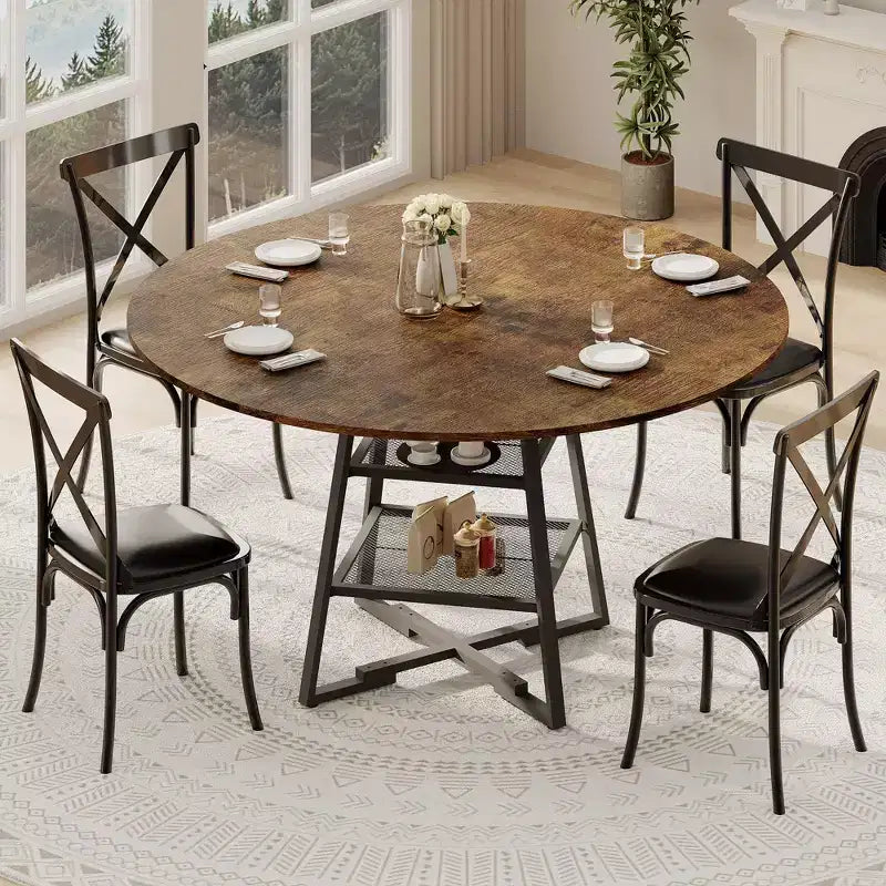 Tables de salle à manger pour 4 personnes, ensemble table à manger ronde avec rangement, table de cuisine haute ronde de 120 cm