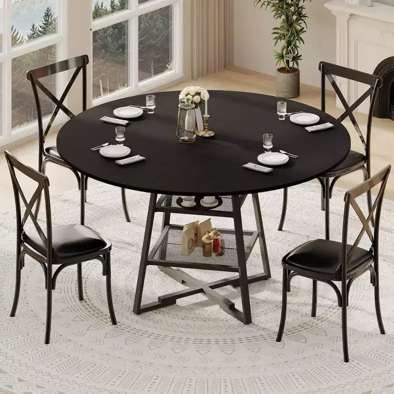 Tables de salle à manger pour 4 personnes, ensemble table à manger ronde avec rangement, table de cuisine haute ronde de 120 cm