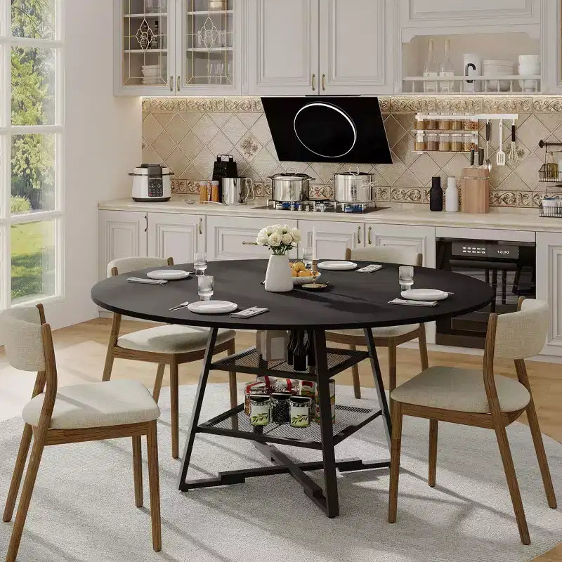 Tables de salle à manger pour 4 personnes, ensemble table à manger ronde avec rangement, table de cuisine haute ronde de 120 cm