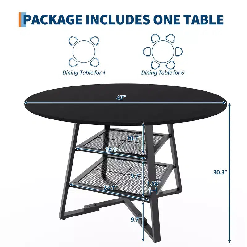 Tables de salle à manger pour 4 personnes, ensemble table à manger ronde avec rangement, table de cuisine haute ronde de 120 cm