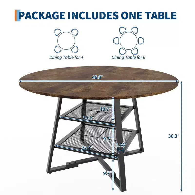 Tables de salle à manger pour 4 personnes, ensemble table à manger ronde avec rangement, table de cuisine haute ronde de 120 cm