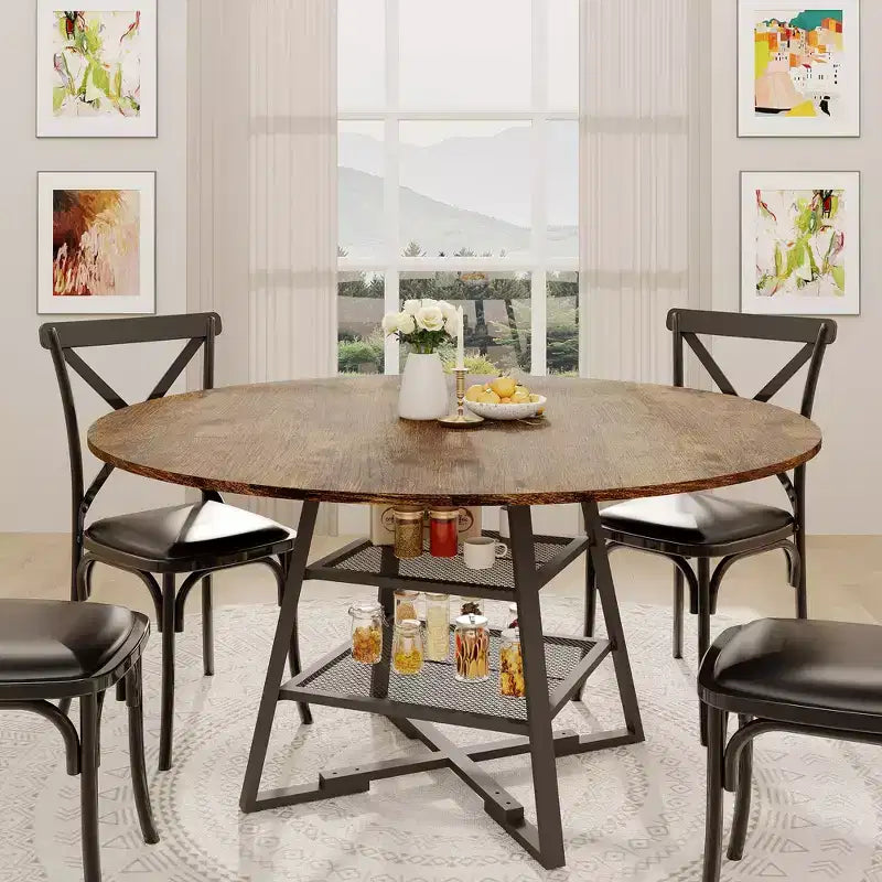 Tables de salle à manger pour 4 personnes, ensemble table à manger ronde avec rangement, table de cuisine haute ronde de 120 cm