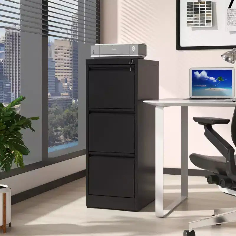 VIYET 52H Classeur vertical métallique à 3 tiroirs avec serrure, armoire de classement en acier pour bureau à domicile, convient aux formats A4/Legal/Letter