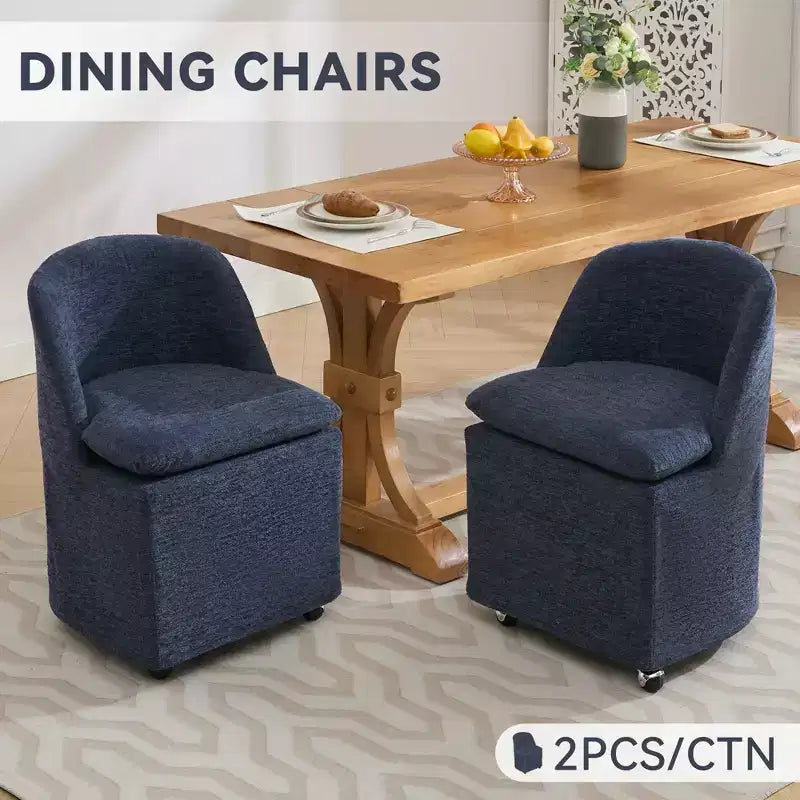 Chaises de salle à manger Chenille avec base pivotante et roulettes, lot de 2 chaises baquets roulantes à 360° avec dossier incurvé pour salle à manger, restaurant