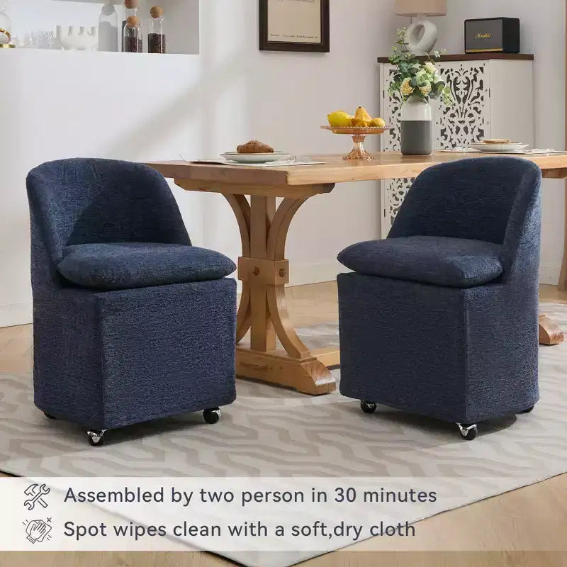 Chaises de salle à manger Chenille avec base pivotante et roulettes, lot de 2 chaises baquets roulantes à 360° avec dossier incurvé pour salle à manger, restaurant