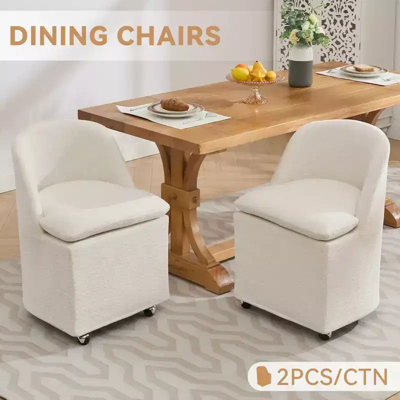 Chaises de salle à manger Chenille avec base pivotante et roulettes, lot de 2 chaises baquets roulantes à 360° avec dossier incurvé pour salle à manger, restaurant