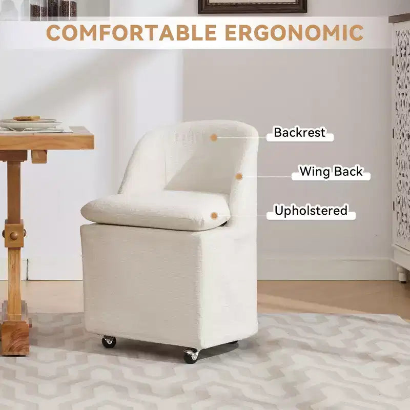 Chaises de salle à manger Chenille avec base pivotante et roulettes, lot de 2 chaises baquets roulantes à 360° avec dossier incurvé pour salle à manger, restaurant