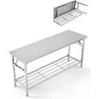 48*24 Inch Heavy-Duty Stainless Steel Folding Table with Undershelf | Commercial/Home Workstation for Food Prep & Catering