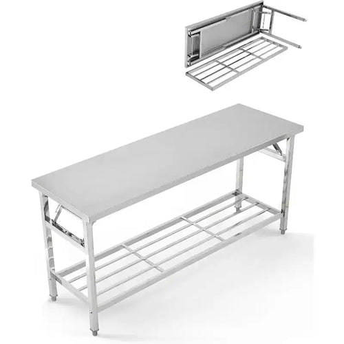 48*24 Inch Heavy-Duty Stainless Steel Folding Table with Undershelf | Commercial/Home Workstation for Food Prep & Catering