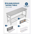 Table pliante en acier inoxydable robuste 48*24 pouces avec étagère inférieure | Station de travail commerciale/domestique pour la préparation des aliments et la restauration