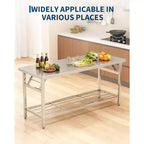 Table pliante en acier inoxydable robuste 48*24 pouces avec étagère inférieure | Station de travail commerciale/domestique pour la préparation des aliments et la restauration