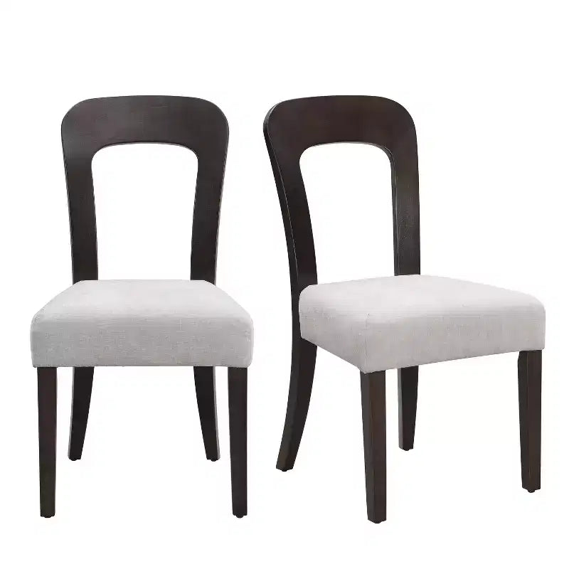 Lot de 2 chaises de salle à manger en bois, chaises d'appoint modernes sans accoudoirs avec dossier creux, siège rembourré et capacité de 150 kg pour le salon ou la cuisine