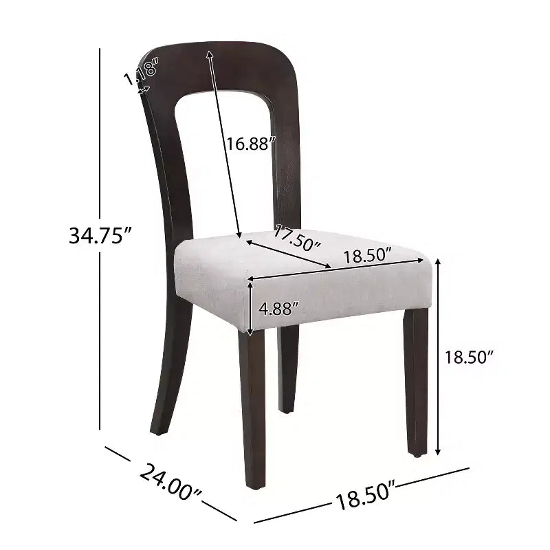 Lot de 2 chaises de salle à manger en bois, chaises d'appoint modernes sans accoudoirs avec dossier creux, siège rembourré et capacité de 150 kg pour le salon ou la cuisine
