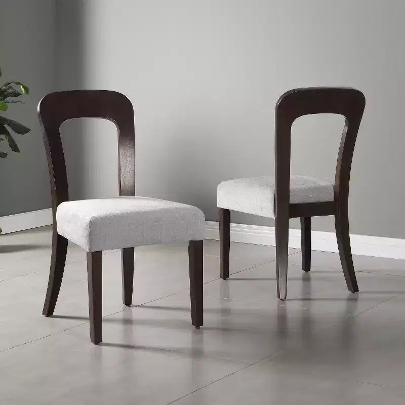 Lot de 2 chaises de salle à manger en bois, chaises d'appoint modernes sans accoudoirs avec dossier creux, siège rembourré et capacité de 150 kg pour le salon ou la cuisine