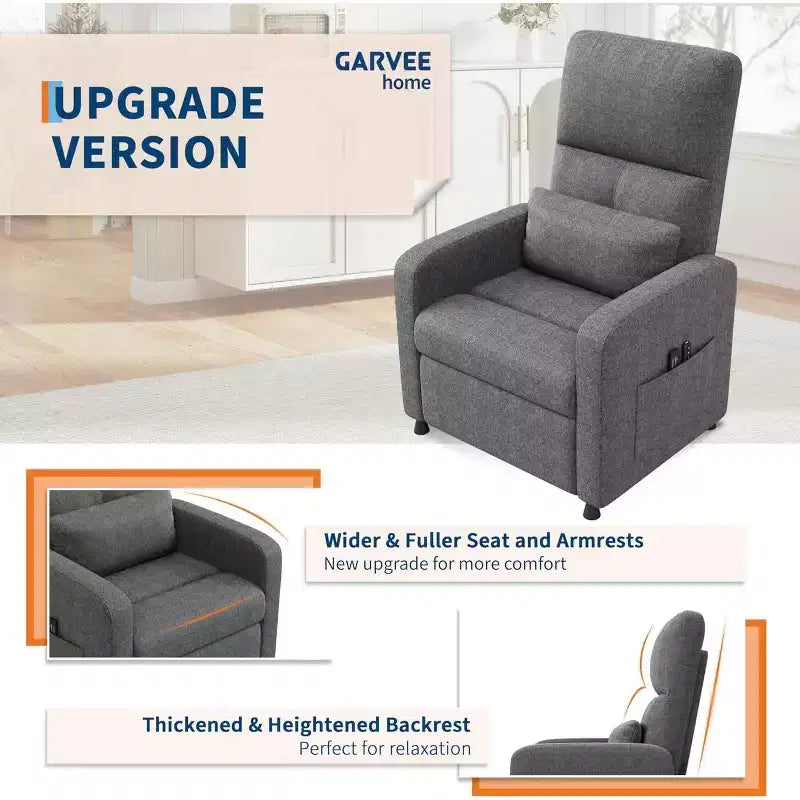 Fauteuil inclinable électrique Acekool pour adultes, canapé simple ergonomique réglable électriquement, fauteuil à bascule surdimensionné avec poches latérales et port de chargement USB